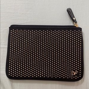 Diane von furstenberg black clutch gold studs